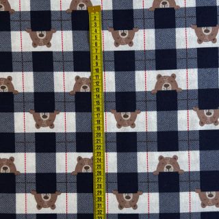 Cotton fabric FLANNEL Bear check navy