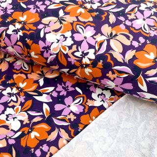 Sweat fabric Bright flowers design purple ochre