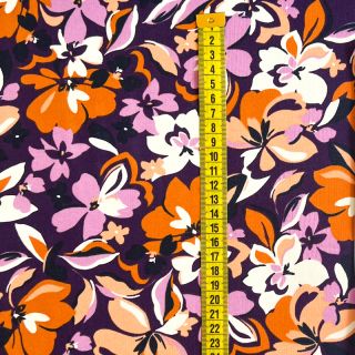 Sweat fabric Bright flowers design purple ochre