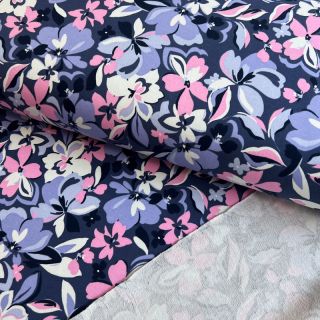 Sweat fabric Bright flowers design blue pink