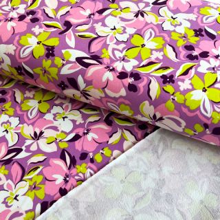 Sweat fabric Bright flowers design pink lime