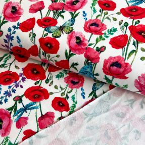 Sweat fabric Poppy flowers white digital print