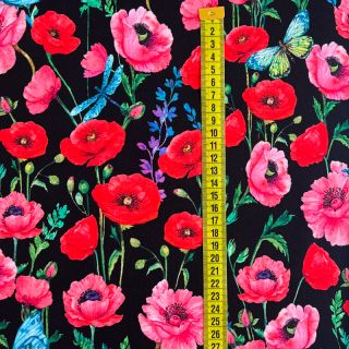 Sweat fabric Poppy flowers black digital print