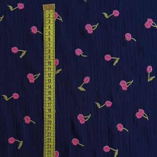 Double gauze/muslin EMBROIDERY Cherries navy