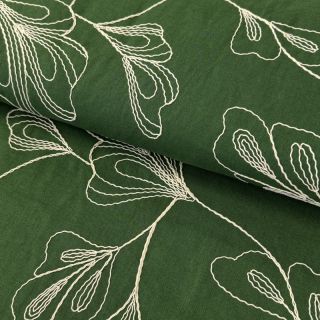 Linen viscose EMBROIDERY Greenery