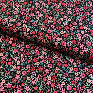 Cotton fabric Mimi flowers black red digital print