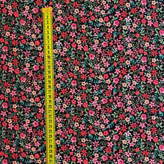 Cotton fabric Mimi flowers black red digital print