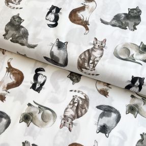 Cotton fabric Cats white digital print