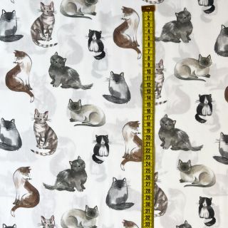 Cotton fabric Cats white digital print