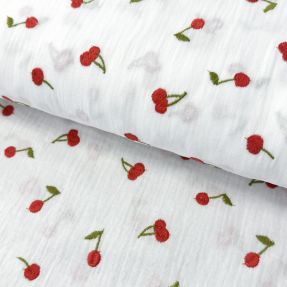 Double gauze/muslin EMBROIDERY Cherries white