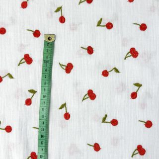 Double gauze/muslin EMBROIDERY Cherries white