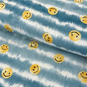 Double gauze/muslin Happy faces jeans digital print