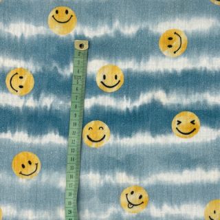 Double gauze/muslin Happy faces jeans digital print