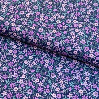 Cotton fabric Mimi flowers navy purple digital print