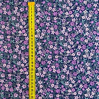 Cotton fabric Mimi flowers navy purple digital print