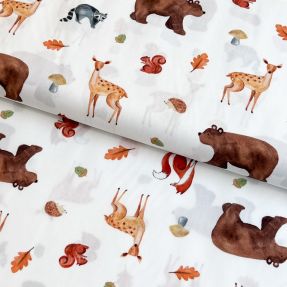 Cotton fabric Animals in the wood white digital print