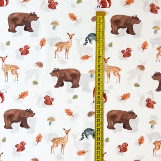 Cotton fabric Animals in the wood white digital print