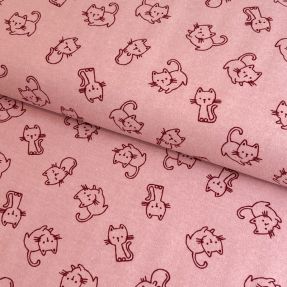 Cotton fabric FLANNEL Cats old rose