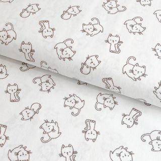 Cotton fabric FLANNEL Cats off white