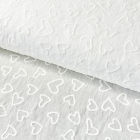 Cotton fabric VOILE Embroidery Hearts white