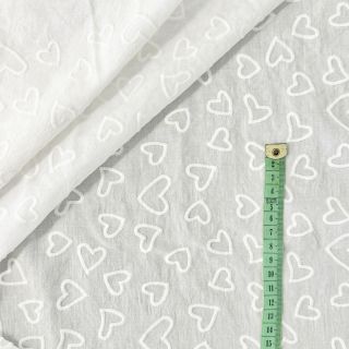 Cotton fabric VOILE Embroidery Hearts white