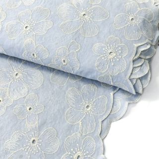 Cotton fabric Embroidery Emilia light blue 2-side border