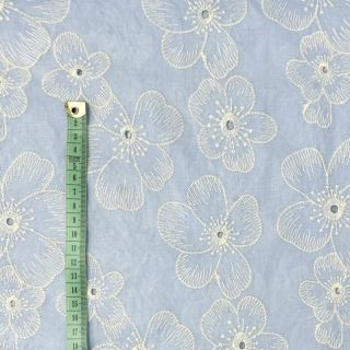 Cotton fabric Embroidery Emilia light blue 2-side border