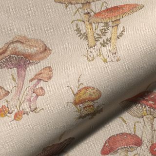 Decoration fabric Linenlook premium Mushroom Hand Drawn digital print