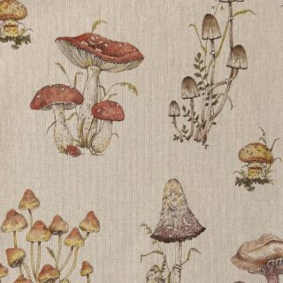 Decoration fabric Linenlook premium Mushroom Hand Drawn digital print