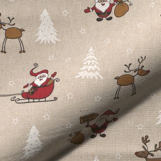 Decoration fabric Linenlook Santa Reindeer Sleigh