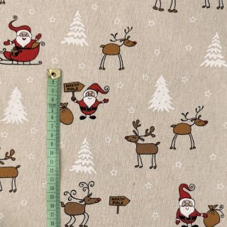 Decoration fabric Linenlook Santa Reindeer Sleigh