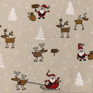 Decoration fabric Linenlook Santa Reindeer Sleigh