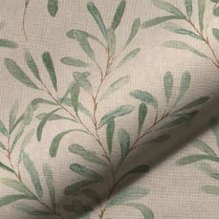 Decoration fabric Linenlook Misletoe Painted Leaf