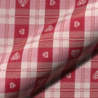 Decoration fabric jacquard DOUBLE FACE Landhaus Heart Check dark red