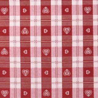 Decoration fabric jacquard DOUBLE FACE Landhaus Heart Check dark red