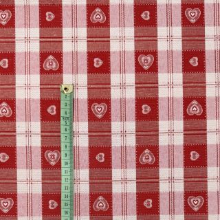 Decoration fabric jacquard DOUBLE FACE Landhaus Heart Check dark red