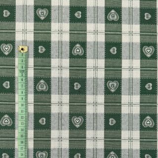 Decoration fabric jacquard DOUBLE FACE Landhaus Heart Check forest green