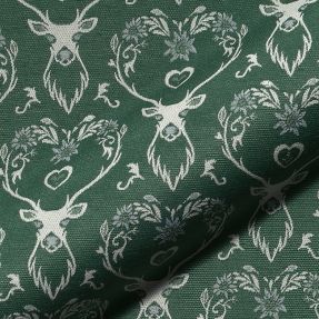 Decoration fabric jacquard DOUBLE FACE Landhaus Deer Heart forest green