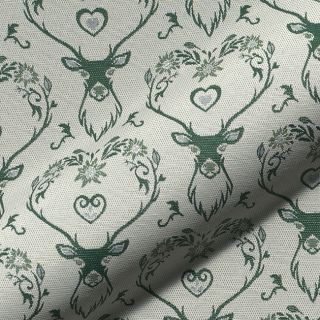 Decoration fabric jacquard DOUBLE FACE Landhaus Deer Heart forest green