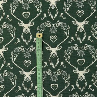 Decoration fabric jacquard DOUBLE FACE Landhaus Deer Heart forest green