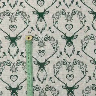 Decoration fabric jacquard DOUBLE FACE Landhaus Deer Heart forest green