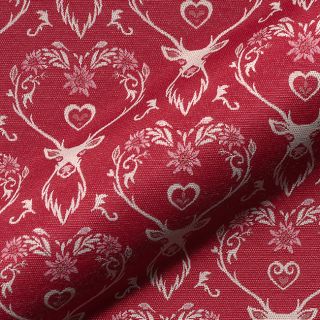 Decoration fabric jacquard DOUBLE FACE Landhaus Deer Heart dark red