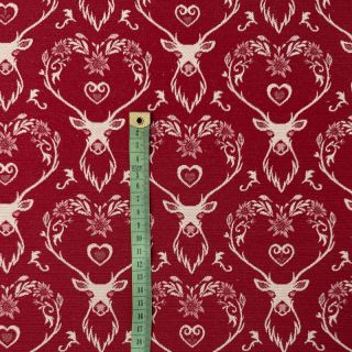 Decoration fabric jacquard DOUBLE FACE Landhaus Deer Heart dark red