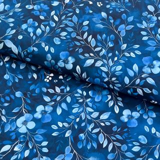 Cotton fabric Blue leaves digital print