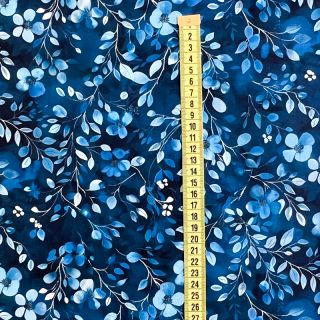 Cotton fabric Blue leaves digital print