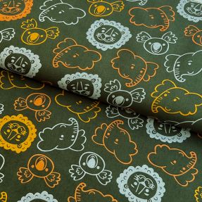 Cotton fabric Safari animals dark green