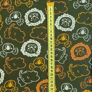 Cotton fabric Safari animals dark green