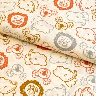 Cotton fabric Safari animals ecru