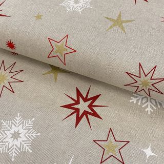 Decoration fabric Linenlook Magic star red