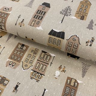 Decoration fabric Linenlook Winter Xmas scene